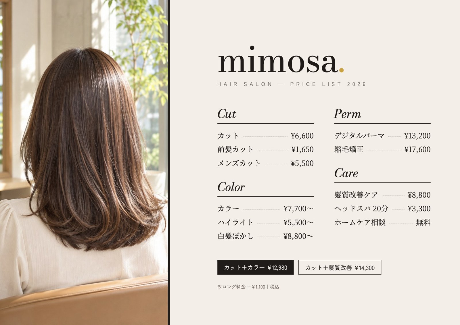 美容室の料金表（A4横）
